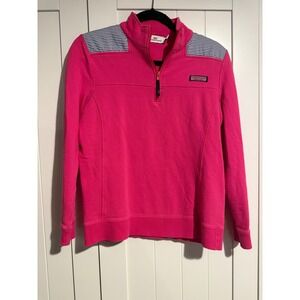 Vineyard Vines Hot Pink Striped Shoulder Quarter Zip Pullover Sweatshirt Women S